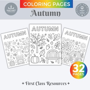 Autumn  Coloring Pages for kids Fall Autumn Coloring Pages  Simple Coloring Pages Pumpkins Leaves Homeschool Printable Coloring pages PDF