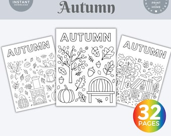 Autumn  Coloring Pages for kids Fall Autumn Coloring Pages  Simple Coloring Pages Pumpkins Leaves Homeschool Printable Coloring pages PDF