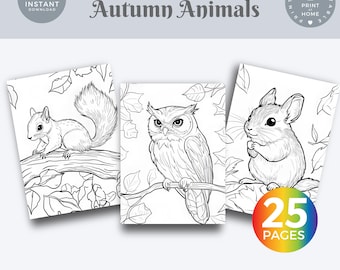 Herbst Tiere Malseiten für Kinder Herbst Malseiten Einfache Tier Malseiten Homeschool Druckbare Tiere PDF zum Ausdrucken