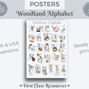 Woodland Alphabet Poster, Woodland Alphabet Print, Woodland Nursery Enchanted Forest Nursery, Woodland Art Print, Woodland ABC Nursery Decor