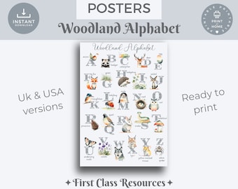 Woodland Alphabet Poster, Woodland Alphabet Print, Woodland Nursery Enchanted Forest Nursery, Woodland Art Print, Woodland ABC Nursery Decor