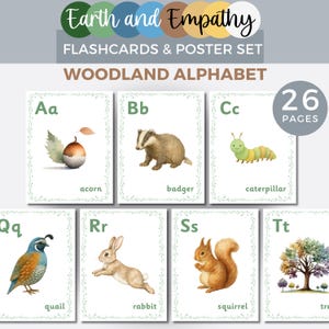 Woodland Alphabet Printable Posters, Nature Alphabet Flashcards, Nature Letters for Kids, Animal ABC   Classroom Decor, Teacher Resource