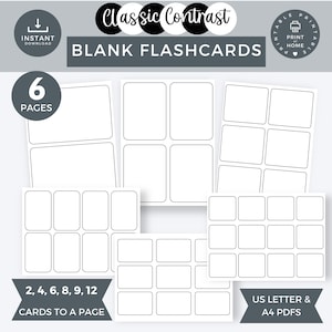 Blank Printable Flashcards,  Editable Index Cards, DIY Study Cards, Classroom Resource, Homeschool Learning Materials, PDF in A4 & US Letter