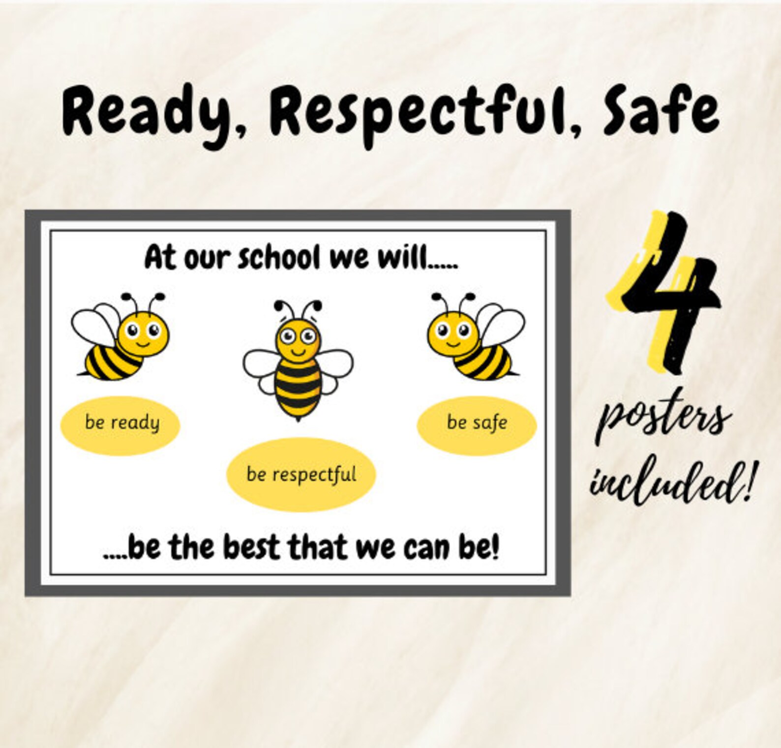 Ready Respectful Safe Posters Three Bees School Rules Etsy