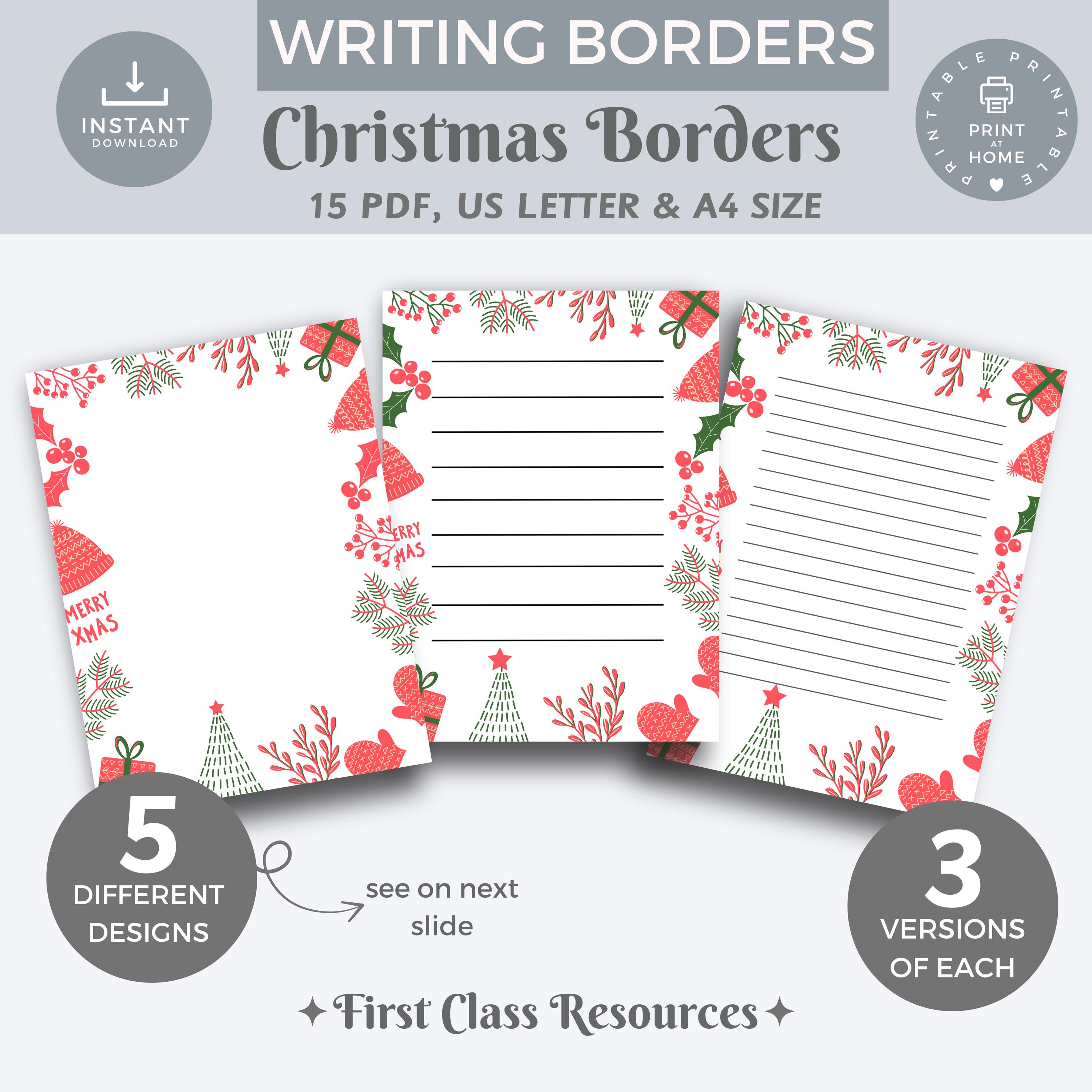Christmas Borders Writing Frames 5 Festive Printable Designs in Plain,  Large \u0026 Small Lines, PDF for US Letter and A4 Size Holiday Stationery - Etsy, image size:3000x3000