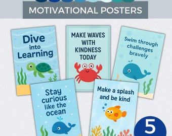 Under the Sea Classroom Theme, Ocean Theme Motivational Posters, Under the Sea Positive Quotes, Calm Classroom Decor Set, Sea Life Wall Art