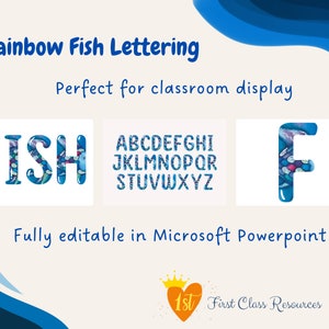 Rainbow fish lettering, classroom decor, classroom display, editable lettering, printable letters