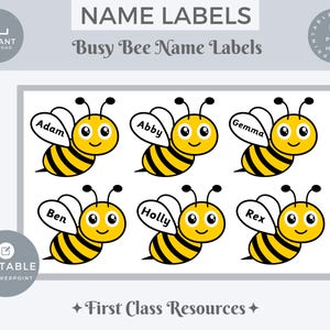 Bearbeitbare Bienen-Klassenzimmer-Namensschilder, Klassenzimmeretiketten, bearbeitbare Schreibtischnamensschilder Lehrerressource, Klassenzimmer-Dekor-Bee-Namensetikett bearbeitbare PPT