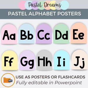 Juego de pósteres con el alfabeto pastel, arcos editables, pósteres con letras de la A a la Z para decorar el aula, exhibición en pastel para el aula, recursos para docentes