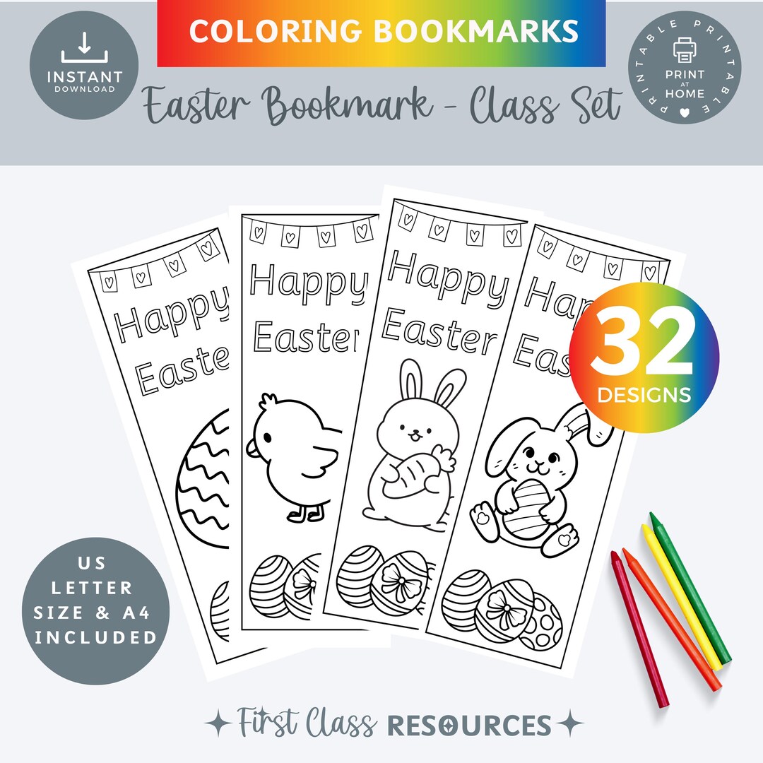 32 Printable Easter Eggs Coloring Bookmarks Class Set, Easter Bunny ...