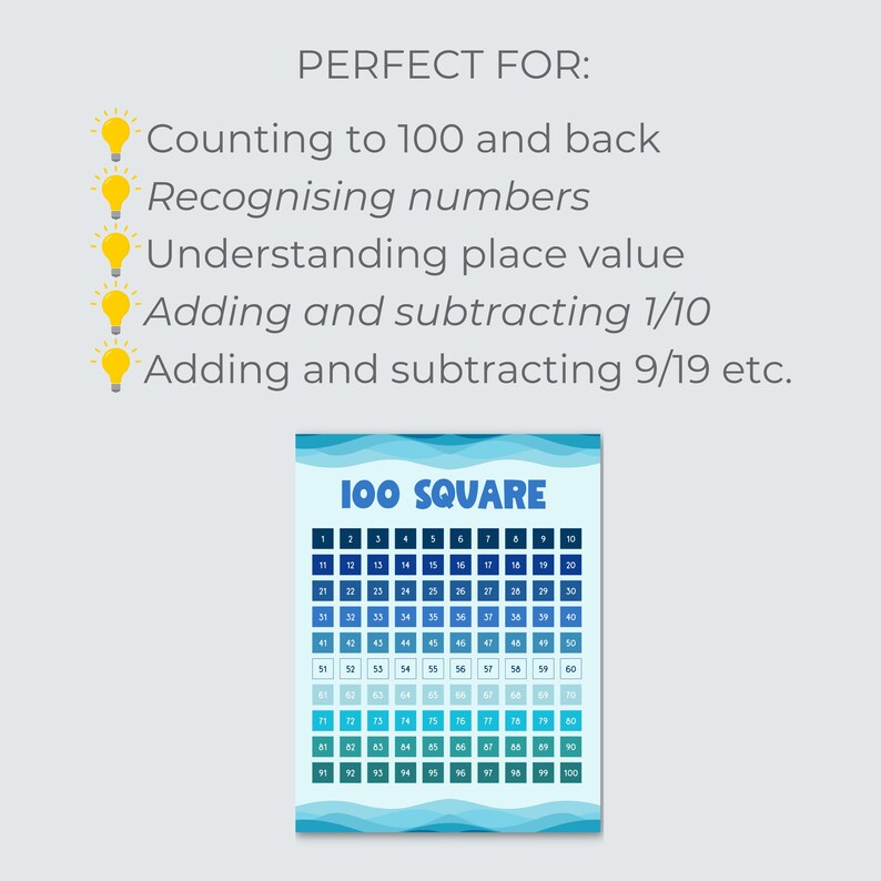 Counting to 100 Poster, 100 Square Printable Ocean Theme, Number Chart ...