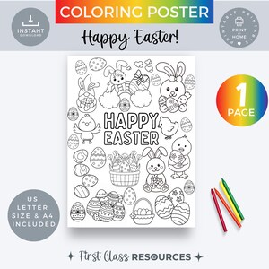 Póster para colorear de Pascua, actividad gigante para imprimir, página para colorear de primavera, PDF en tamaño A4 y carta de EE. UU., decoración del aula, manualidad de Pascua para niños