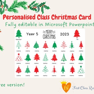 Cartão de Natal personalizado para a turma, presente de Natal para a turma, árvores de Natal, impressão editável, presente de Natal para o professor, download digital