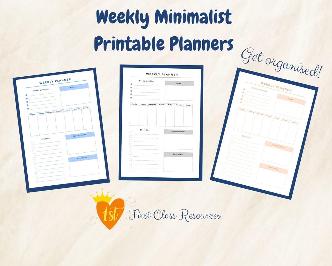 Printable Weekly Planners Minimalist Weekly Planner Etsy