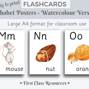 Classroom Watercolor Alphabet Posters Educational Alphabet Poster Alphabet Watercolor Pictures Classroom Decor Printable Alphabet Flashcards
