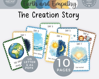 Tarjetas didácticas y carteles sobre los Días de la Creación, historias bíblicas imprimibles en formato PDF, decoración cristiana para el aula, aprendizaje en el hogar, recursos para la escuela dominical