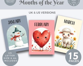 Months of the Year Posters, Months of the Year Printable, Educational Posters, Watercolor Classroom Posters, Homeschool posters, Wall art