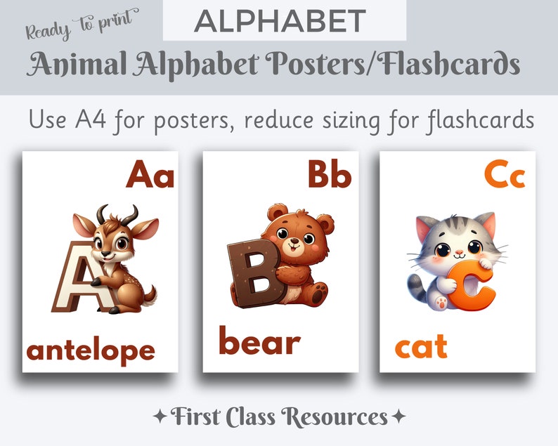 Animal Alphabet Posters, Alphabet Printable, Alphabet Animal Letter ...