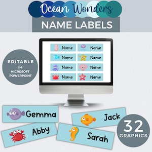 Under the Sea Classroom Theme, Ocean Name Tags, Editable Sea Creature Labels, Name Labels for Kids Teacher Resource Sealife Desk Name Plates