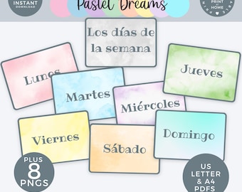 Days of Week Spanish Flashcards and Poster Flash cards printable, Classroom decor, homeschool resource, Spanish Language Learning for Kids