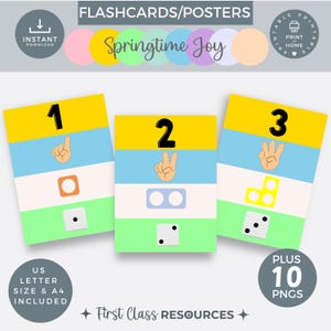 Number Flashcards and Posters 1- 10, Spring Classroom Decor, Numeral Dice Fingers Numicon Display Printable Math Learning Resource preschool