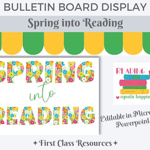 Reading Corner Bulletin Board, Spring Reading Corner Classroom Decor, Library bulletin, Editable powerpoint, Reading Posters, Book Trackers