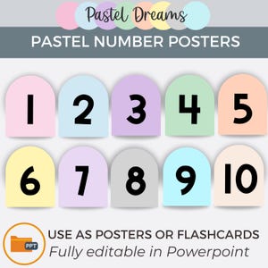 Pastel Number Poster Set 1–20, Editable Classroom Display Decor, Nursery Wall Art, Counting Poster for Preschool Teacher Resource flashcards