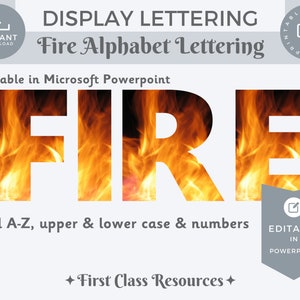 Fire Alphabet Clipart, Fire Alphabet Letters and Numbers, Flaming Alphabet, Set of Letters in Flames,  Fire Letters, Editable powerpoint
