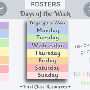 Days of the week poster, Days of the Week Print, Educational Print, Printable Wall Art,  Classroom Decor, Homeschool Decor, Digital download