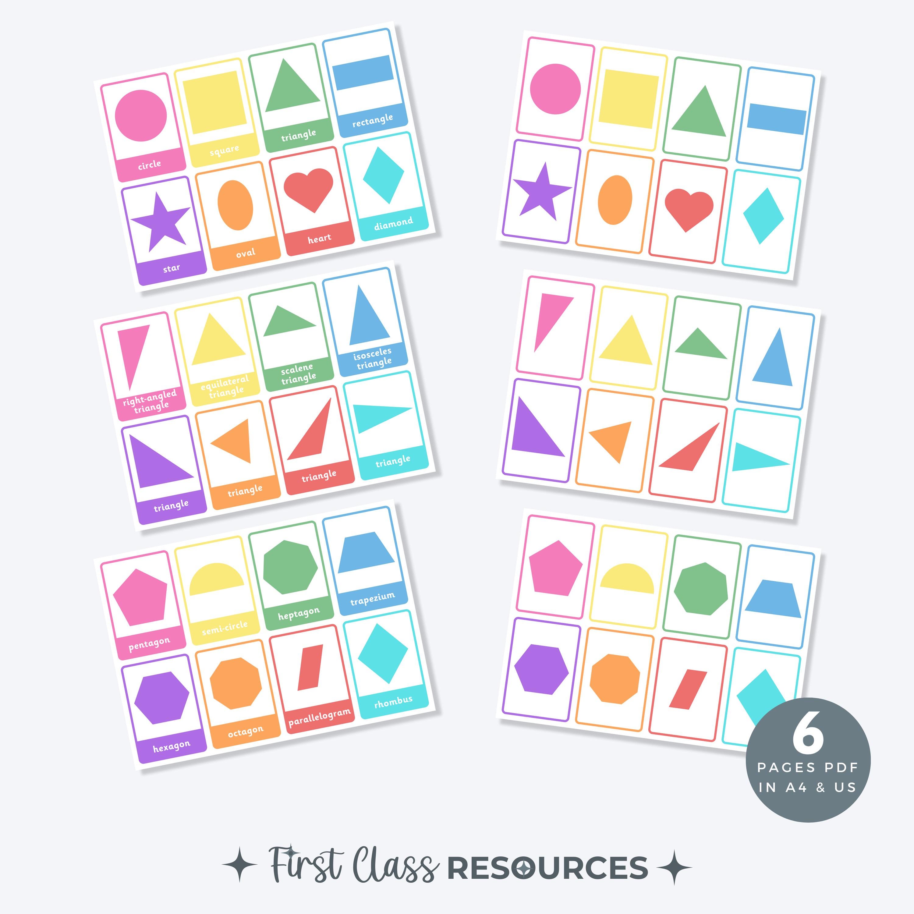 Basic Shapes Flashcards for Kids, 2D Shape Cards With Names and Without ...