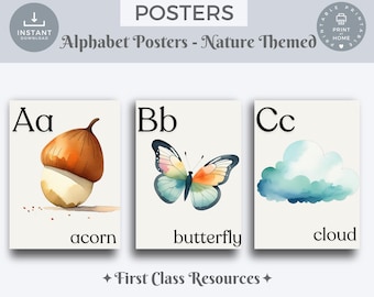 Nature themed Alphabet Cards, Alphabet Posters Classroom Decor, Alphabet Printable, Alphabet flashcards, home school decor Alphabet Photos