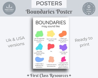 Poster des limites Définition des limites, Impression sur la santé mentale, Psychologie, Décoration de bureau pour thérapie, Psychologie, Estime de soi pour les enfants, Affirmations