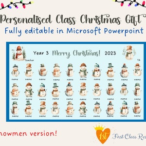 Schneemänner personalisierte Klasse Weihnachtskarte, Klasse Weihnachtsgeschenk, Weihnachts-Schneemänner, bearbeitbarer Druck, Lehrer Weihnachtsgeschenk