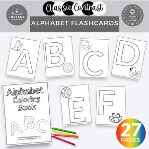 Tarjetas para colorear con el alfabeto, páginas para colorear de la A a la Z, actividades preescolares de reconocimiento de letras, aprendizaje fonético, alfabetización temprana, educación en el hogar, imprimibles