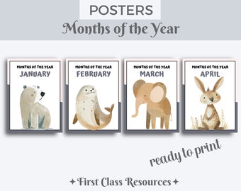 Months of the Year Cards, Months of the Year Printable posters, Classroom DecorEducational Posters, Classroom Posters Educational Wall Art,