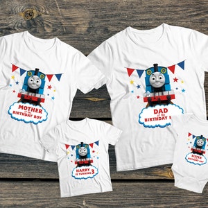 Thomas the Train Family Custom Birthday Shirts, Birthday Boy and Girl Personalised Family Mom and Dad Family Shirts, Thomas Birthday Tshirts