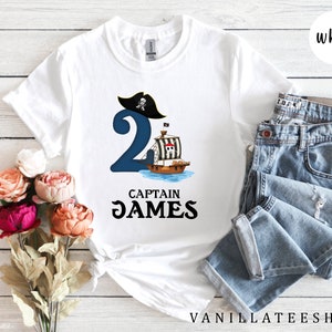 Personalised Birthday Pirate T-shirts, Kids Pirate Shirt, Pirate Ship Theme Birthday Shirt, Custom Kids Captain Shirt, Pirate Gift Tee