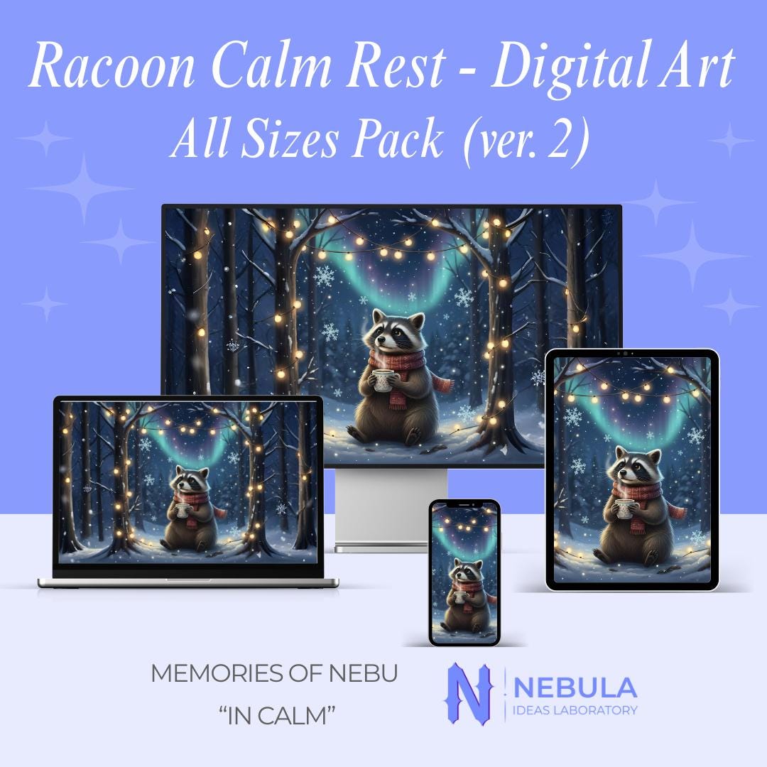 Raccoon Calm Reset Digital Art | Peaceful Forest Background for Screens ...