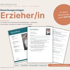May include: A digital CV template bundle for educators featuring three A4 document layouts with teal and white colour schemes, including a cover letter, curriculum vitae, and application pages with placeholder text and a professional headshot.