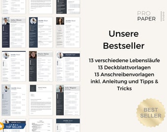 Paquete de best sellers de 13 piezas, plantillas de CV, Word, CV moderno, carta de presentación, hoja de presentación, carta de motivación; 2024; minimalista