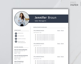 Plantilla de solicitud: plantilla de CV optimizada para recursos humanos, alemán, Word, incluida la carta de presentación y la plantilla de la hoja de presentación.