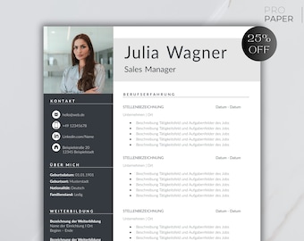 Plantilla de solicitud: plantilla de CV optimizada para recursos humanos, alemán, Word, incluida carta de presentación y plantilla de portada.