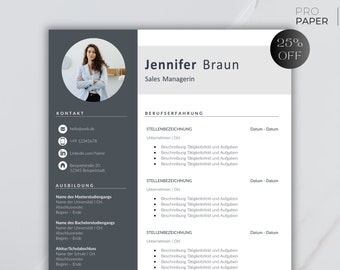 Plantilla de solicitud: plantilla de CV optimizada para recursos humanos, alemán, Word, incluida la carta de presentación y la plantilla de la hoja de presentación.