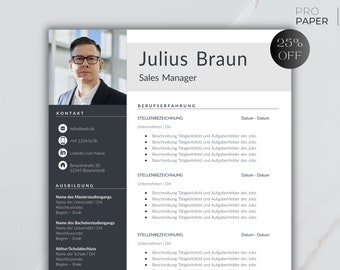 Plantilla de solicitud: plantilla de CV optimizada para recursos humanos, alemán, Word, incluida la carta de presentación y la plantilla de la hoja de presentación.