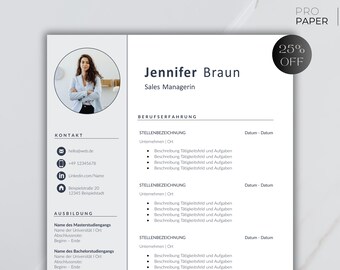 Plantilla de solicitud: plantilla de CV optimizada para recursos humanos, alemán, Word, incluida la carta de presentación y la plantilla de la hoja de presentación.