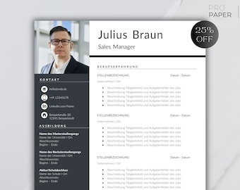 Plantilla de solicitud: plantilla de CV optimizada para recursos humanos, alemán, Word, incluida carta de presentación y plantilla de portada.