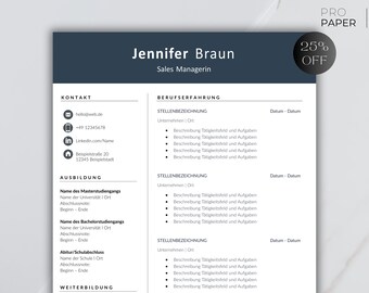 Plantilla de solicitud: plantilla de CV optimizada para recursos humanos sin imagen, alemán, Word, ¡incluyendo carta de presentación y plantilla de hoja de presentación!