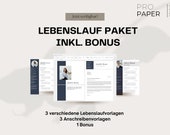 Lebenslauf Paket: 3 Professionelle Lebenslauf-Vorlagen + Anschreiben + BONUS | Modernes Design, Job Bewerbung, CV Template, deutsch, Word