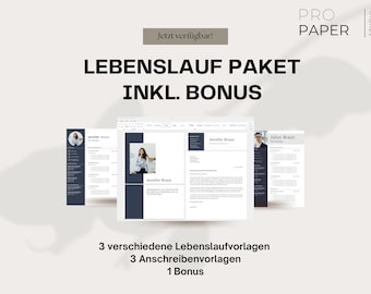 Paquete de currículum vitae: 3 plantillas de currículum profesional + carta de presentación + BONIFICACIÓN | Diseño moderno, solicitud de empleo, plantilla de CV, alemán, Word