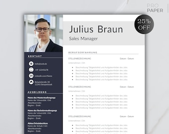 Plantilla de solicitud: plantilla de CV optimizada para recursos humanos, alemán, Word, incluida la carta de presentación y la plantilla de la hoja de presentación.